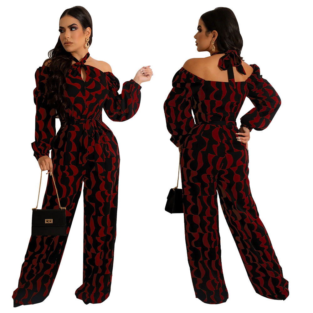 Damer Elegante Off-Shoulder- jumpsuit med blomstermønster og taljebælte Stilla