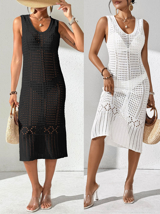 Dame elegant hæklede midi-kjole Stilla