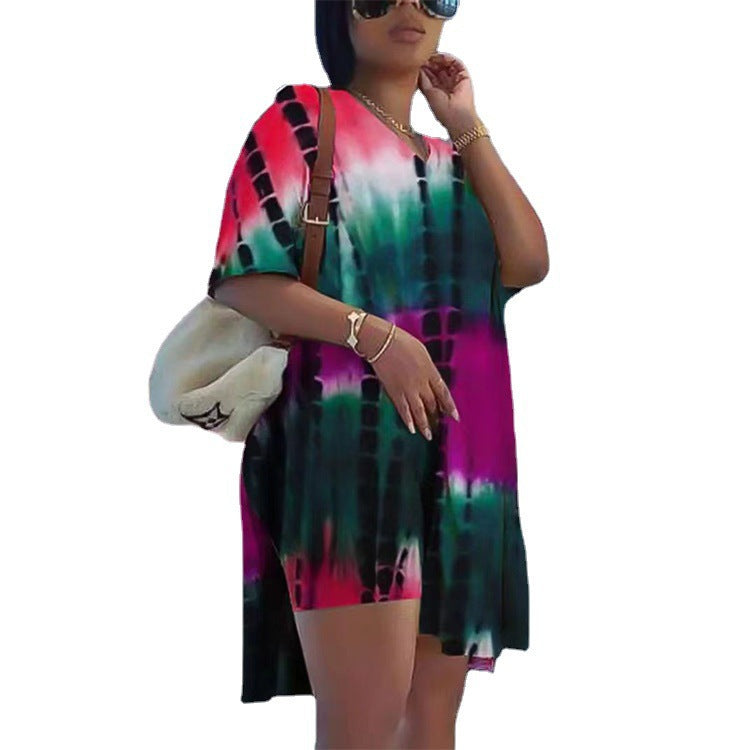 Dame afslappet sommer-tunika kjole med trendy batik-design og rummelig snit Stilla