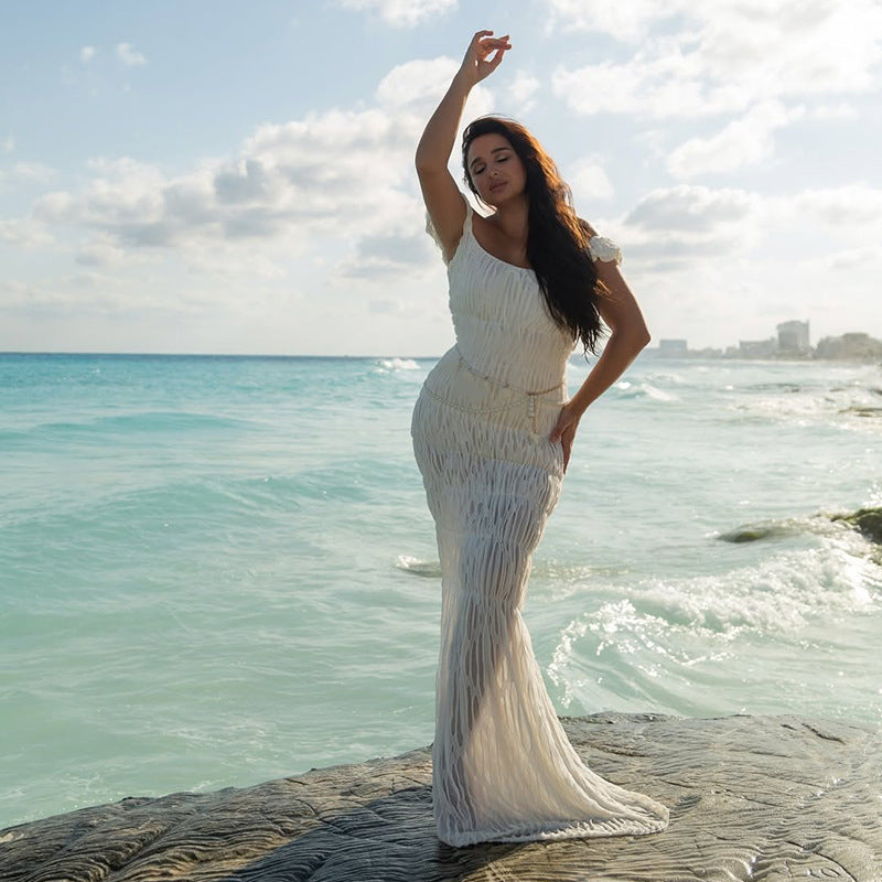 Dame Elegant En-Skulder Maxi Kjole Stilla 1751522472