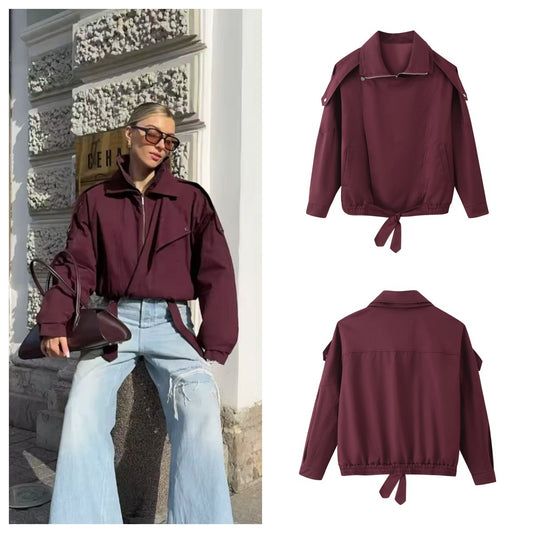 Dame afslappet overgangsjakke med høj krave og justerbar snøre Stilla