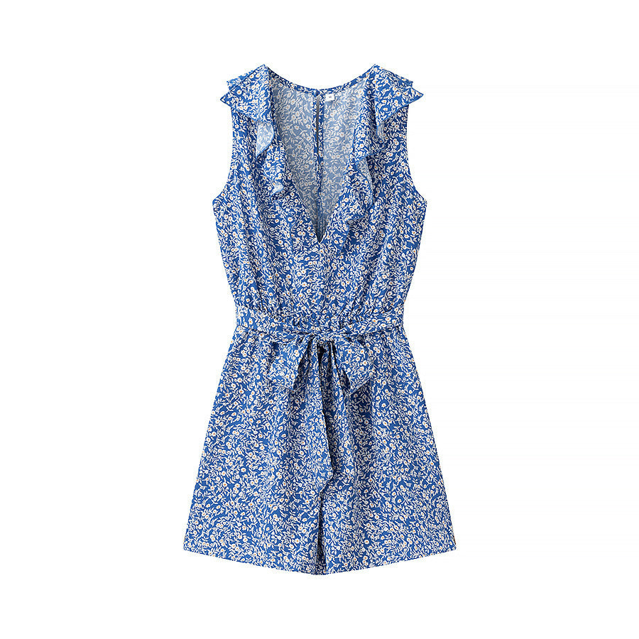 Dame jumpsuit med legende flæse-design og blomstermønster Stilla