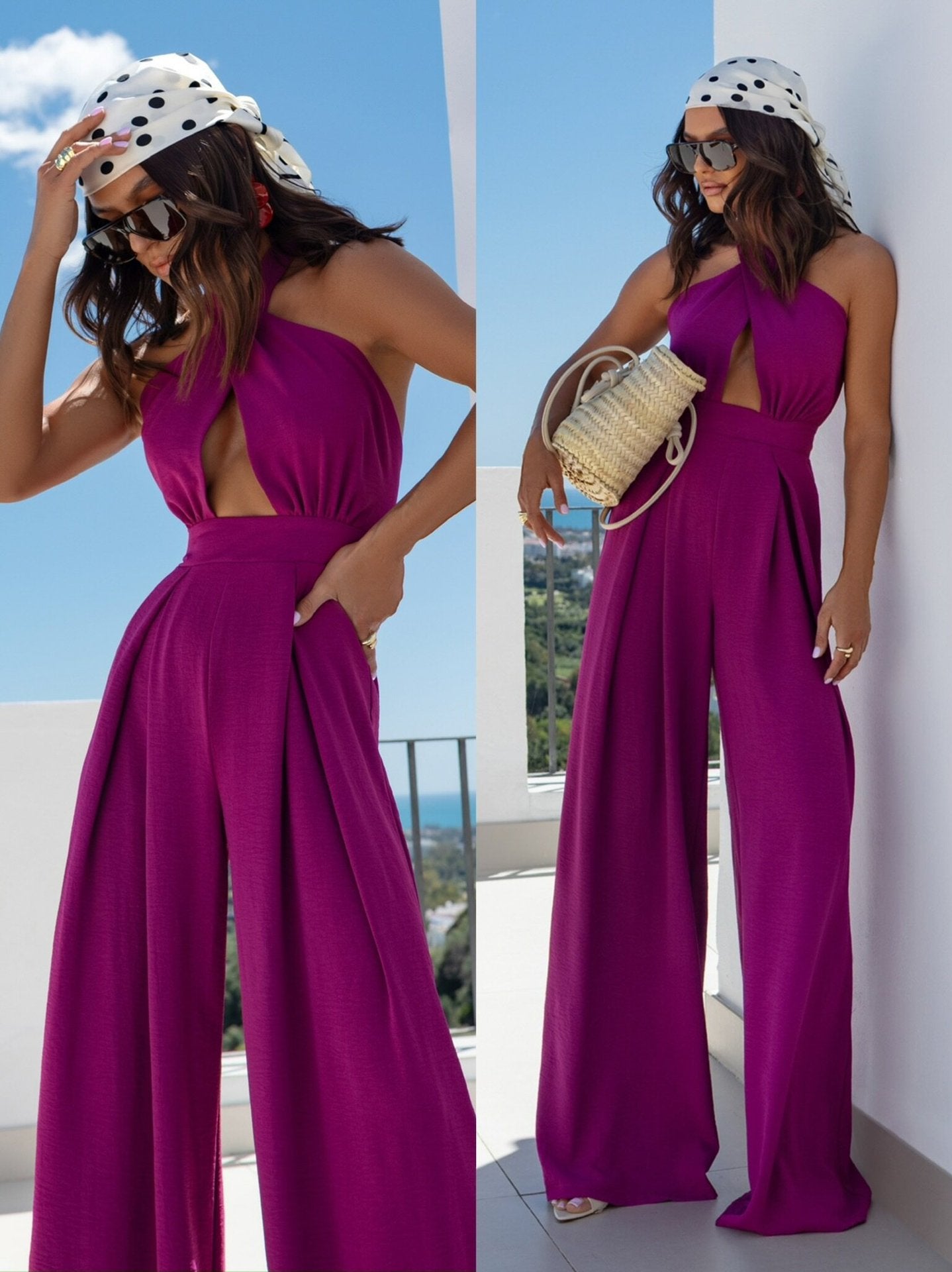 Dame Halterneck Cut-Out Bredbenet Jumpsuit Stilla