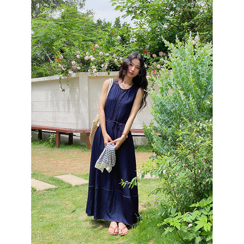 Dame afslappet maxikjole med flæse detaljer og elastisk talje Stilla