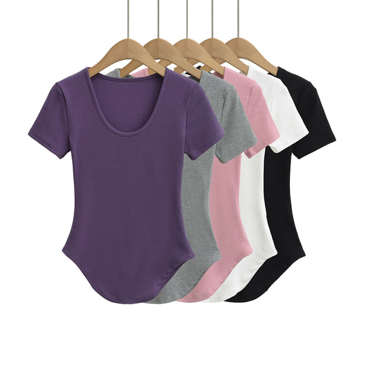 Dame figurtilpasset bodysuit med blødt ribmateriale og elegant rund halsudskæring Stilla