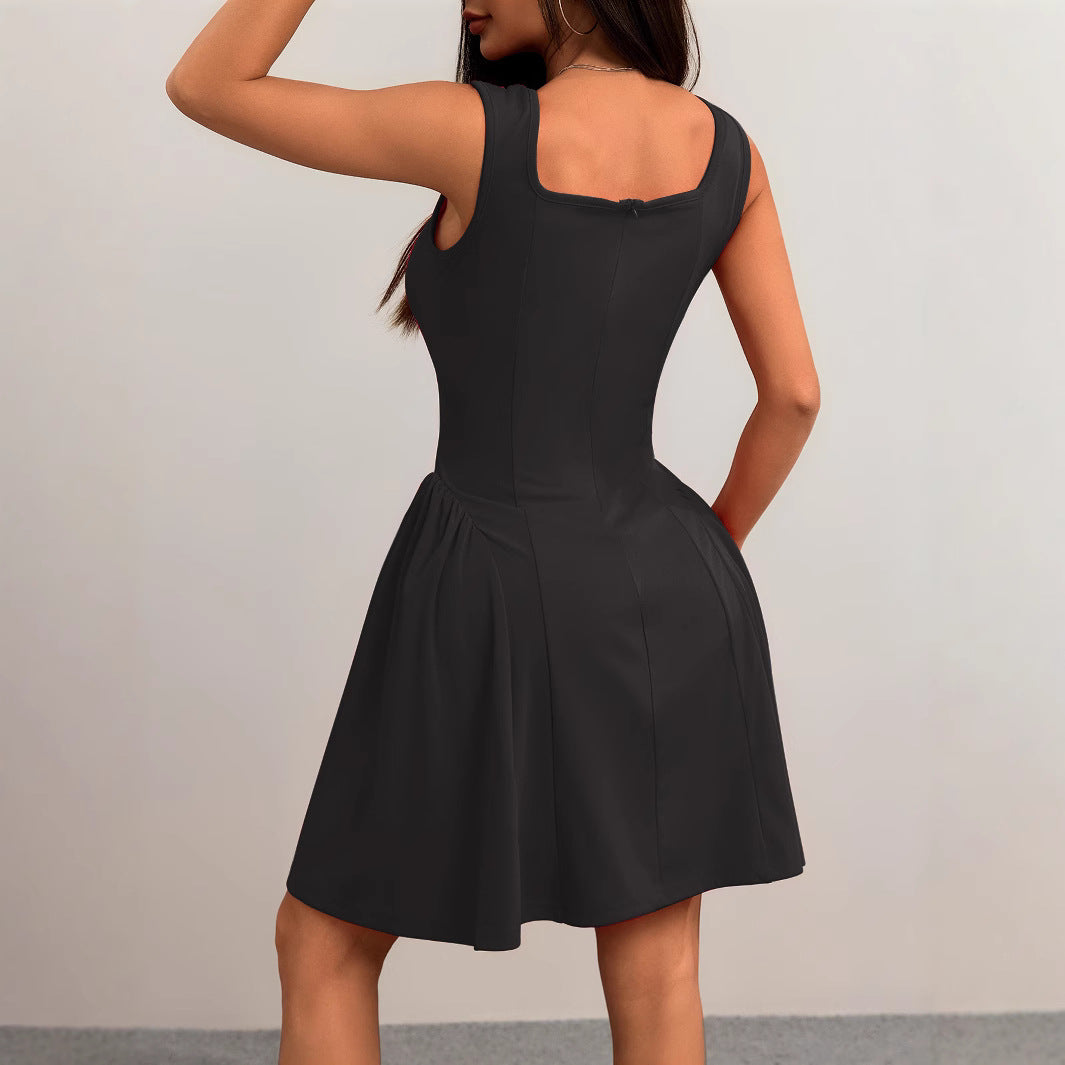 Dame A-linje kjole med firkantet udskæring og flydende nederdel Stilla