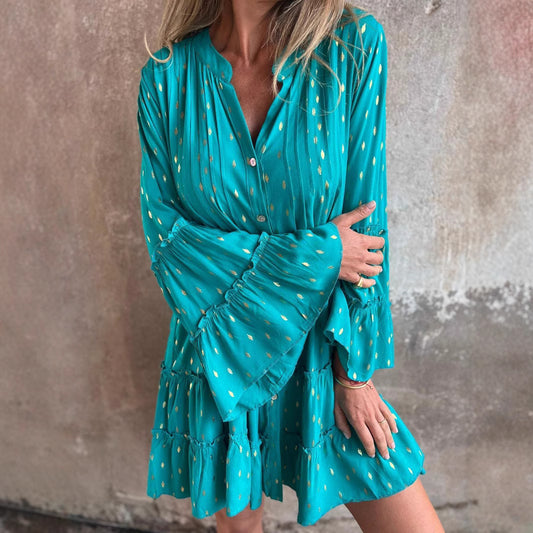 Dame elegant Bluse med flæse detaljer og knapliste Stilla