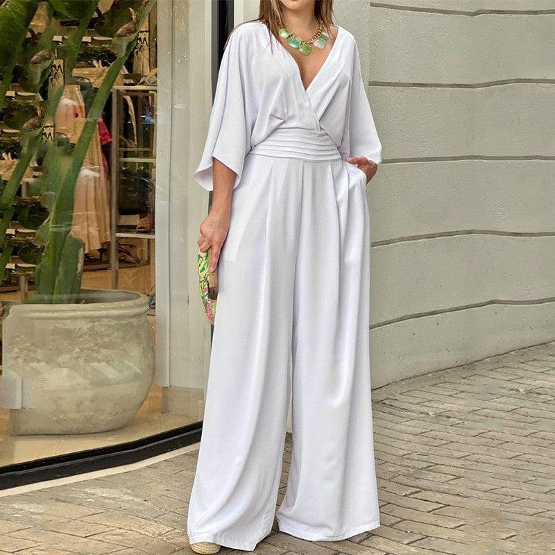Dame Jumpsuit med elegant indpakningslook og bred ben Stilla