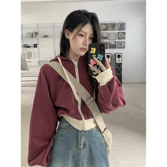 Dame Cropped Hættetrøje med kontrasterende Manchetter Stilla