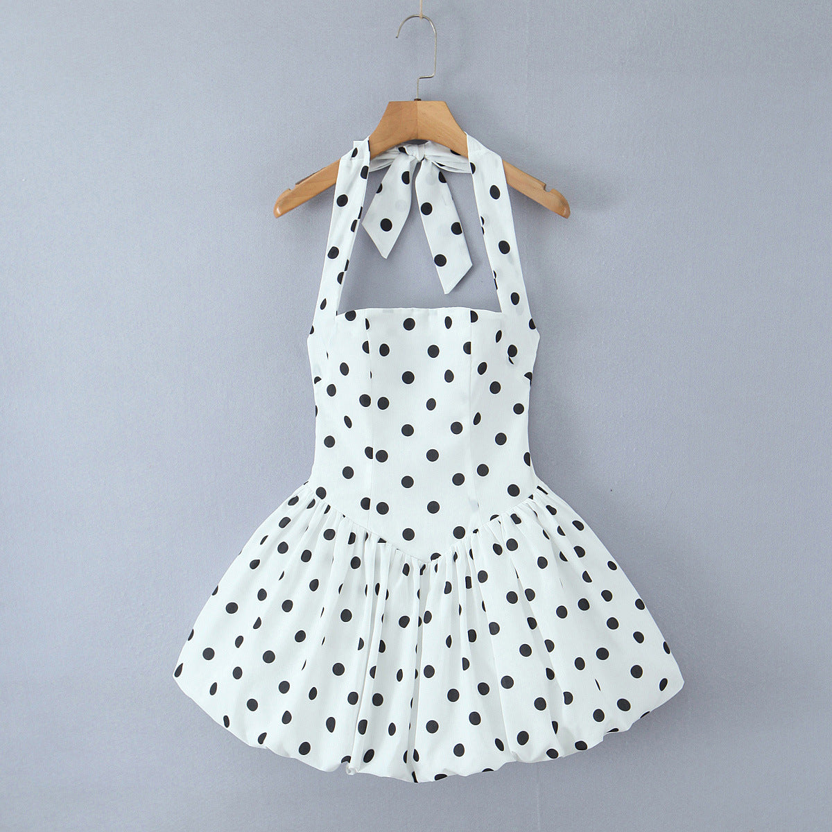 Dame A-linje sommerkjole med polka-dots og flæser Stilla