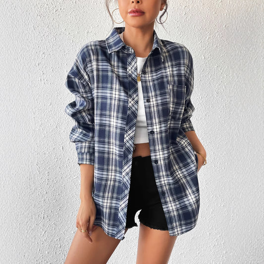 Dame afslappet ternet bluse med oversized snit Stilla