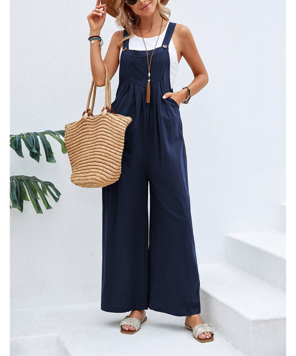 Dame jumpsuit med bred ben og knapdetaljer Stilla