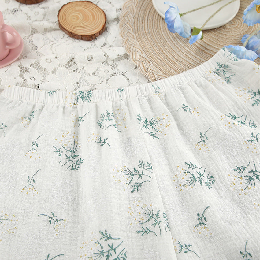 Dame afslappet bluse- og shorts-sæt med flæsedetaljer Stilla