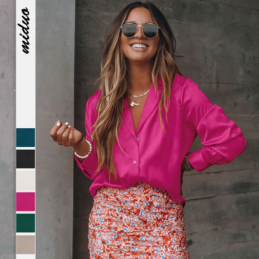 Dame elegant bluse med dyb V-udskæring og smidig bomuldsblanding Stilla