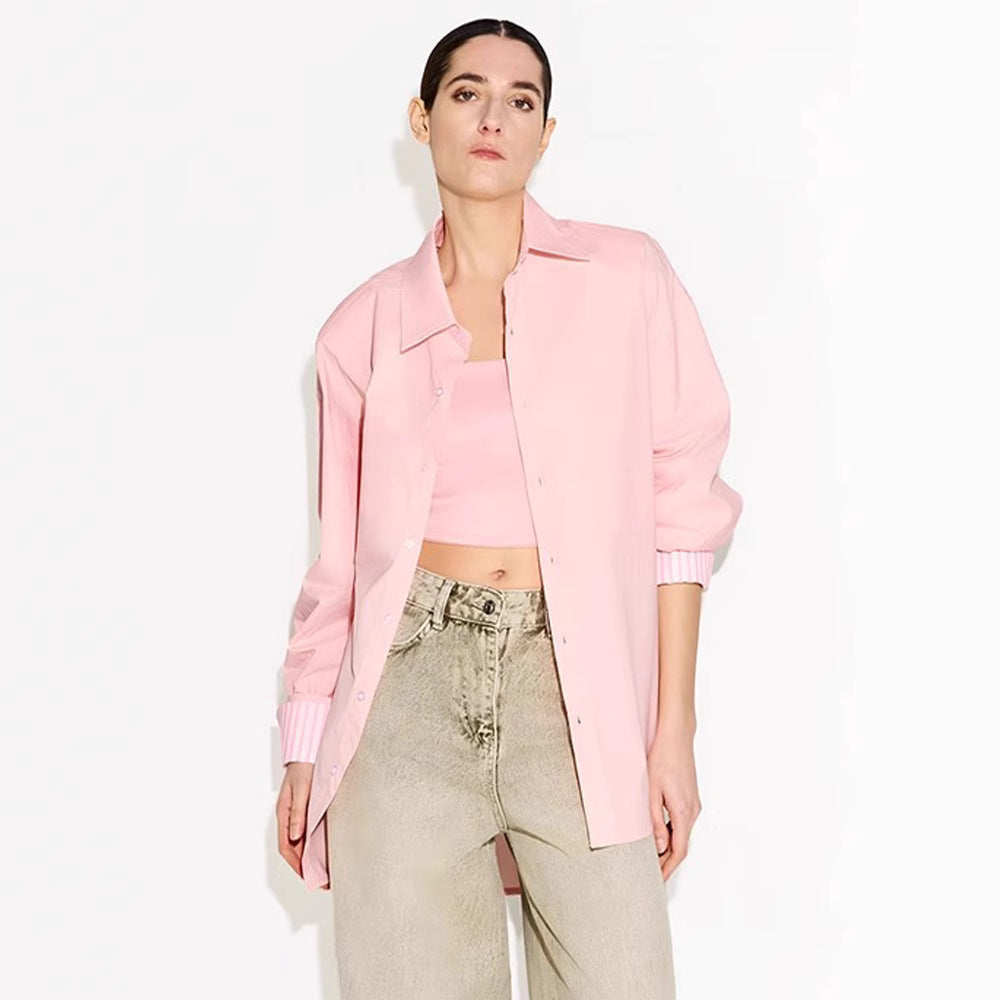 Dame afslappet skjorte med kontrastfarvede ærmer og moderne snit Stilla