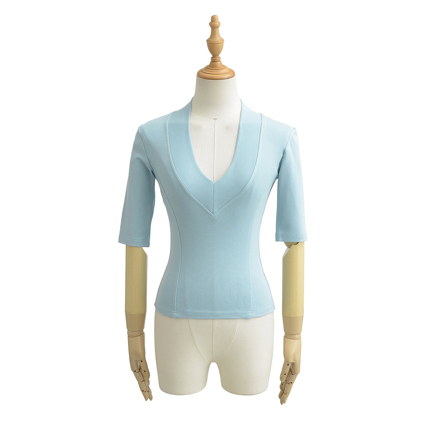 Dame elegant bluse med dyb V-hals og korte ærmer Stilla