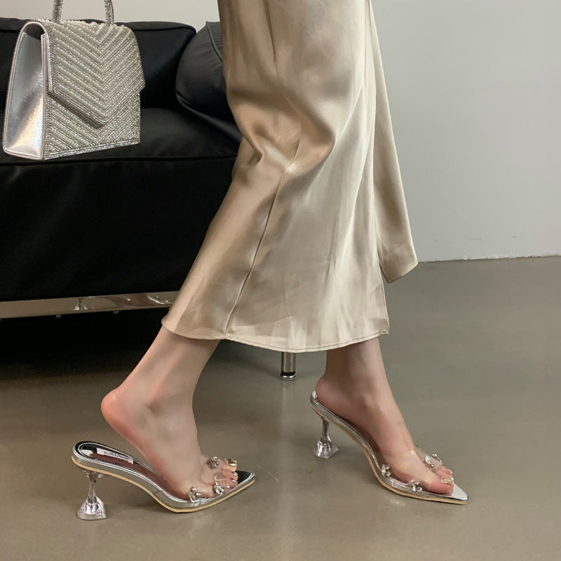 Dame åbne højhælede sandaler med gennemsigtigt overmateriale og glitrende applikationer Stilla