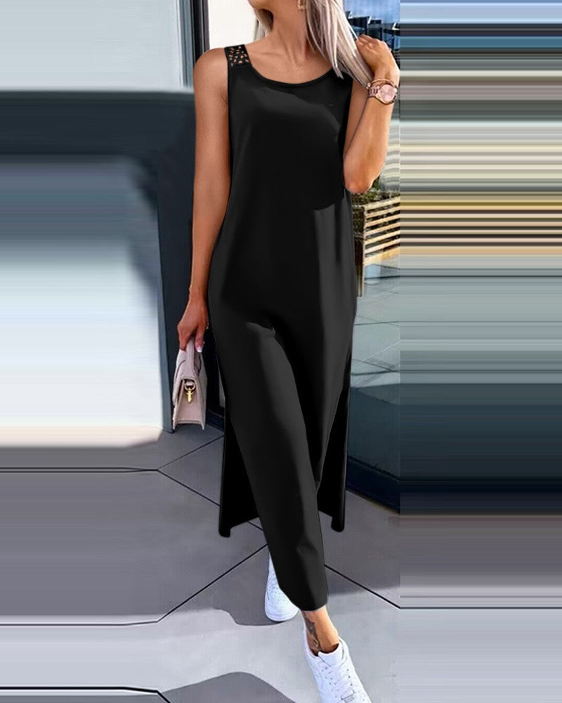 Dame afslappet langkjole med side slids og fine spids detaljer Stilla