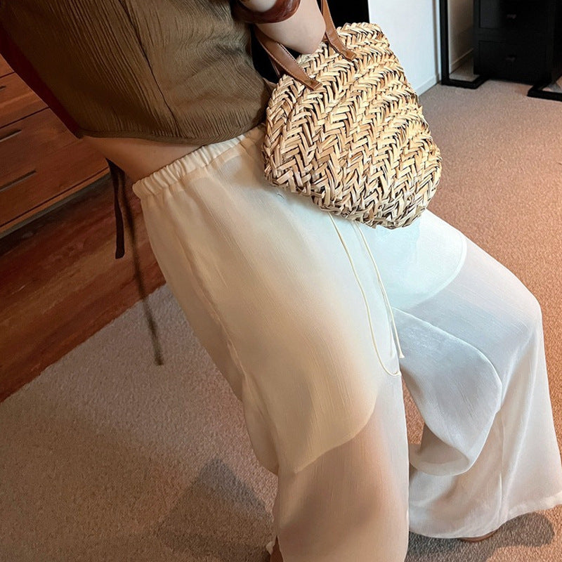 Dame afslappede Palazzo-bukser med elastisk talje og gennemsigtig overlay Stilla