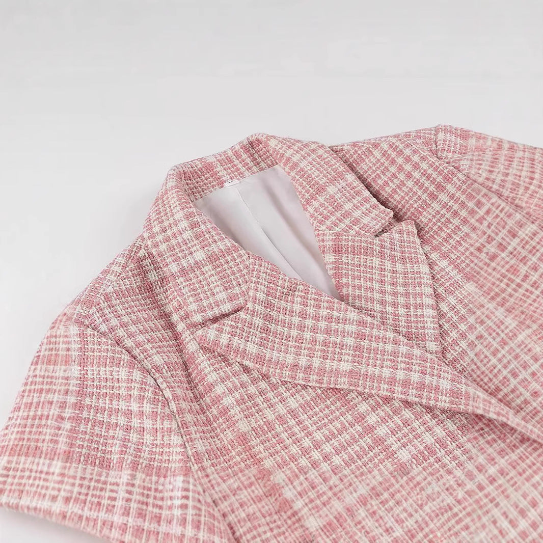 Dame cropped blazerjakke med ternet mønster Stilla