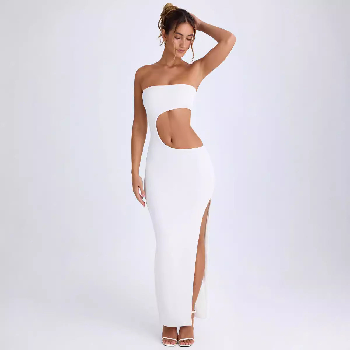 Dame Cut-Out Maxi-kjole med skuldrene-ude design og høj slids Stilla