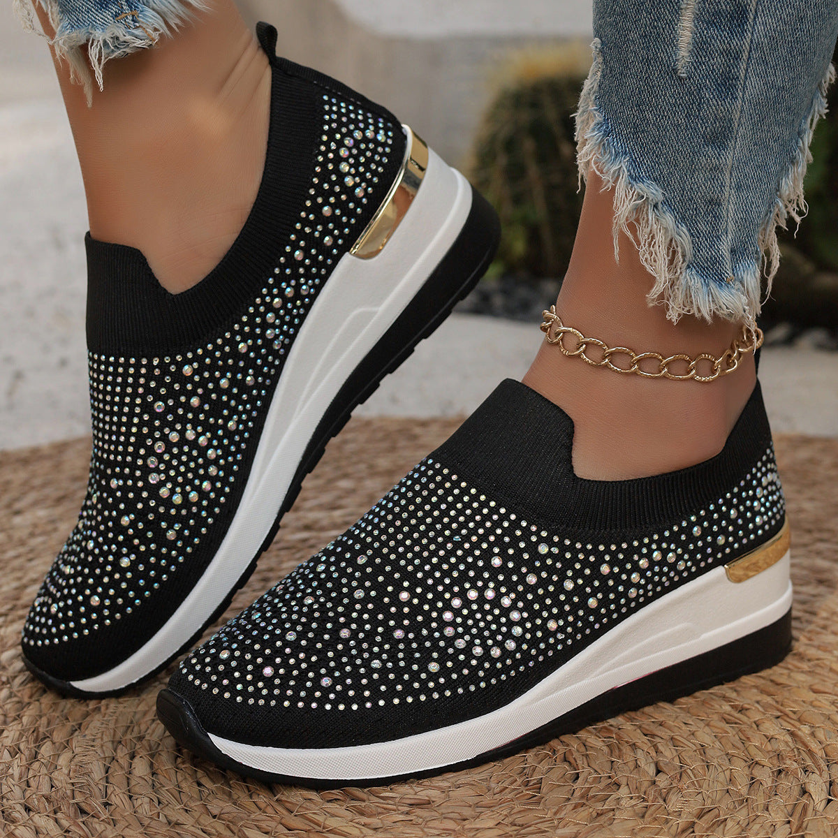 Dame Sneakers med glitrende strass accenter og elastisk indsats Stilla