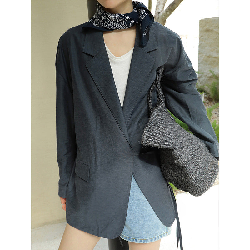 Dame afslappet oversized blazerjakke med justerbar taljesnor og skrå revers Stilla