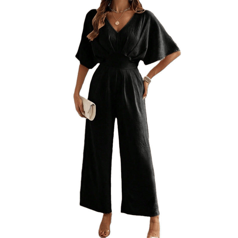 Dame Elegant Bredbenet Jumpsuit med Draperede Ærmer Stilla