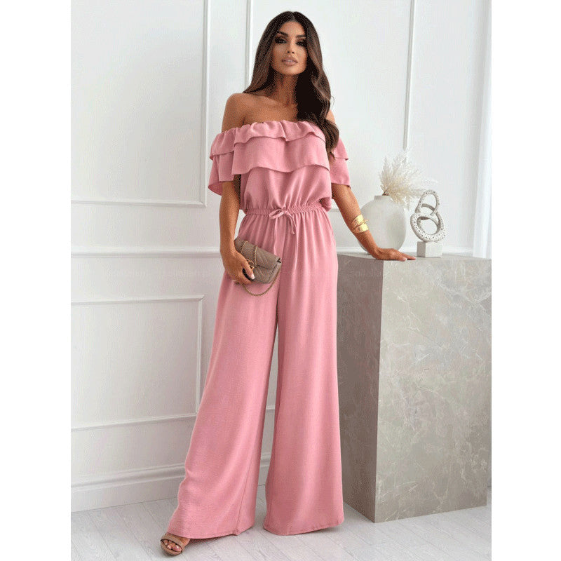 Dame elegant jumpsuit med off-shoulder udskæring og flydende snit Stilla