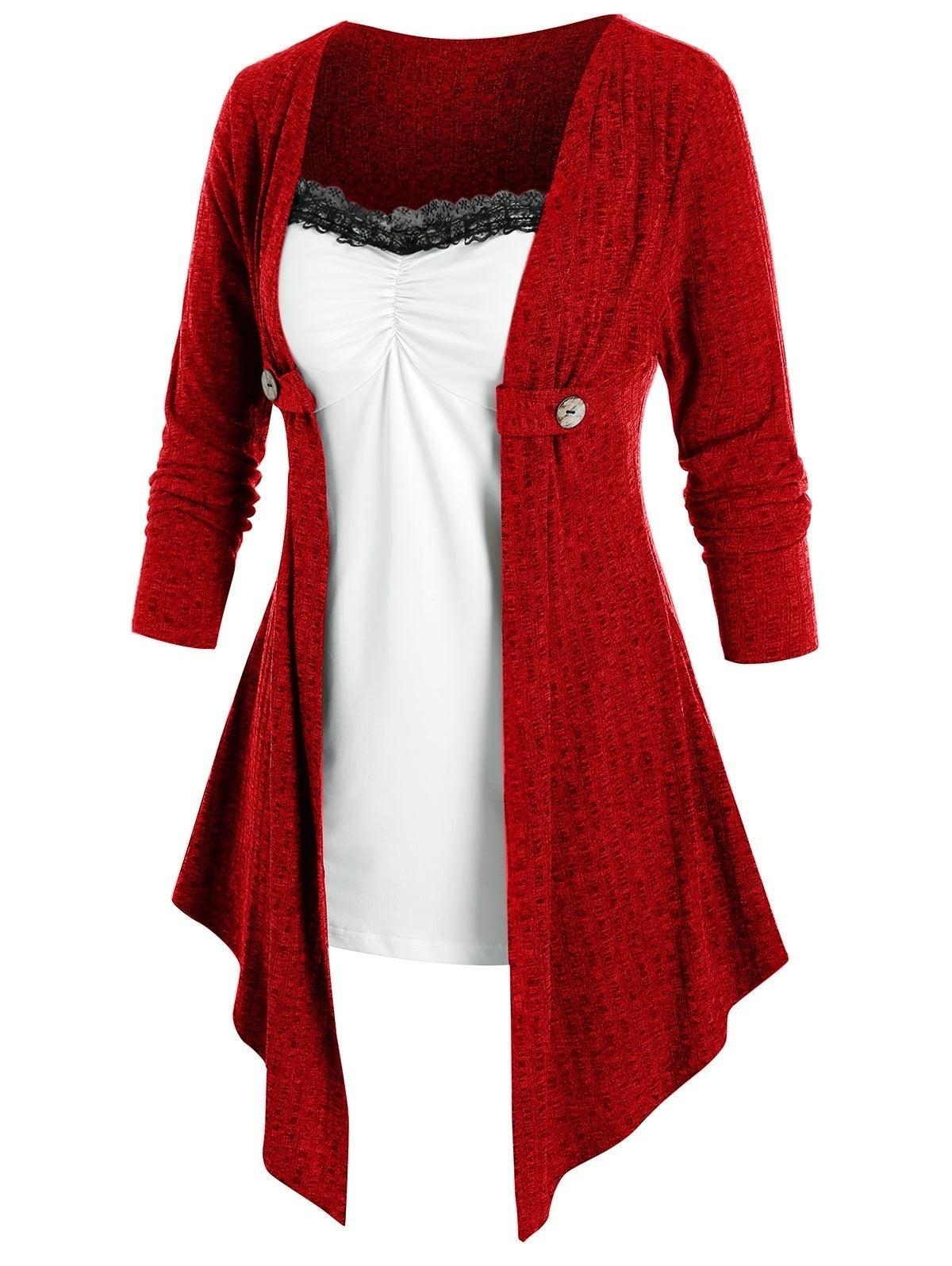 Dame Åben Strikjakke med asymmetrisk søm og knapdetalje Stilla