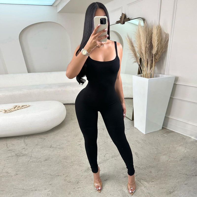 Dame Figurtilpasset Langærmet Jumpsuit i Ribstrik Stilla