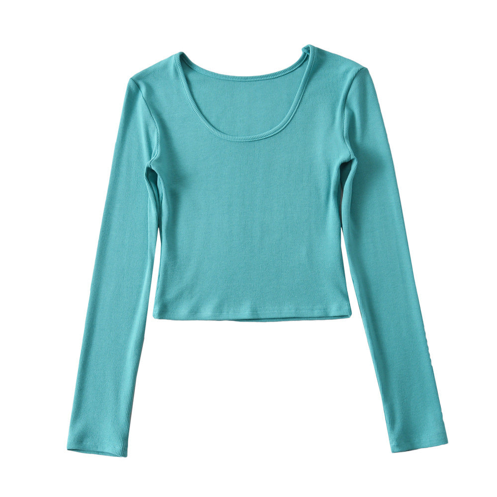 Dame afslappet langærmet cropped shirt med rund udskæring og figursyet snit Stilla