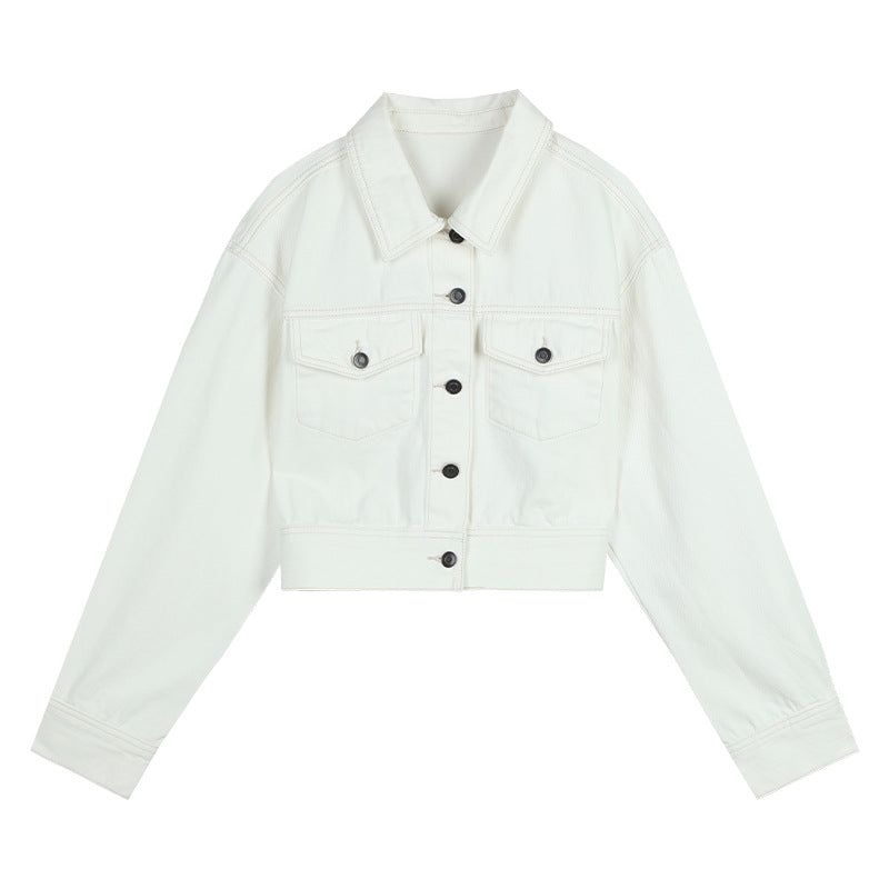 Dame Cropped Denimjakke med høje lommer og moderne knaplukning Stilla