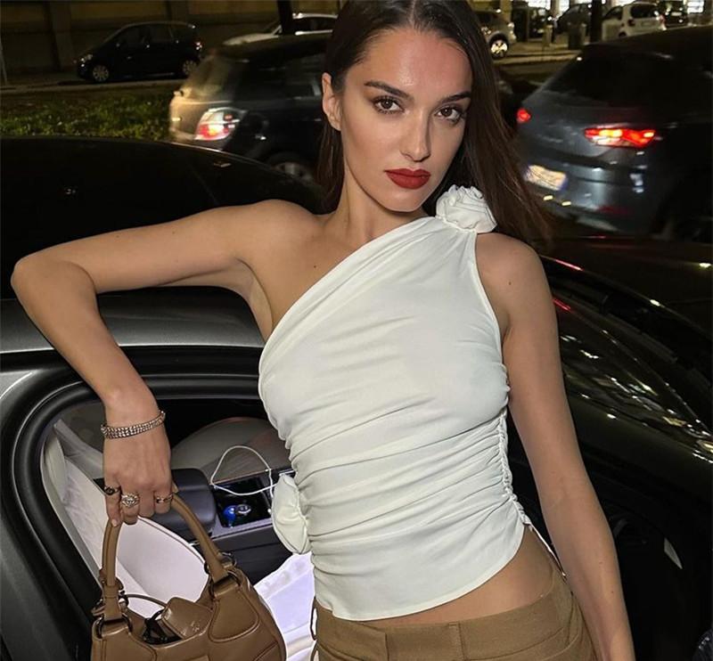 Dame Elegant En-sidet Top med Flæsedetaljer Stilla