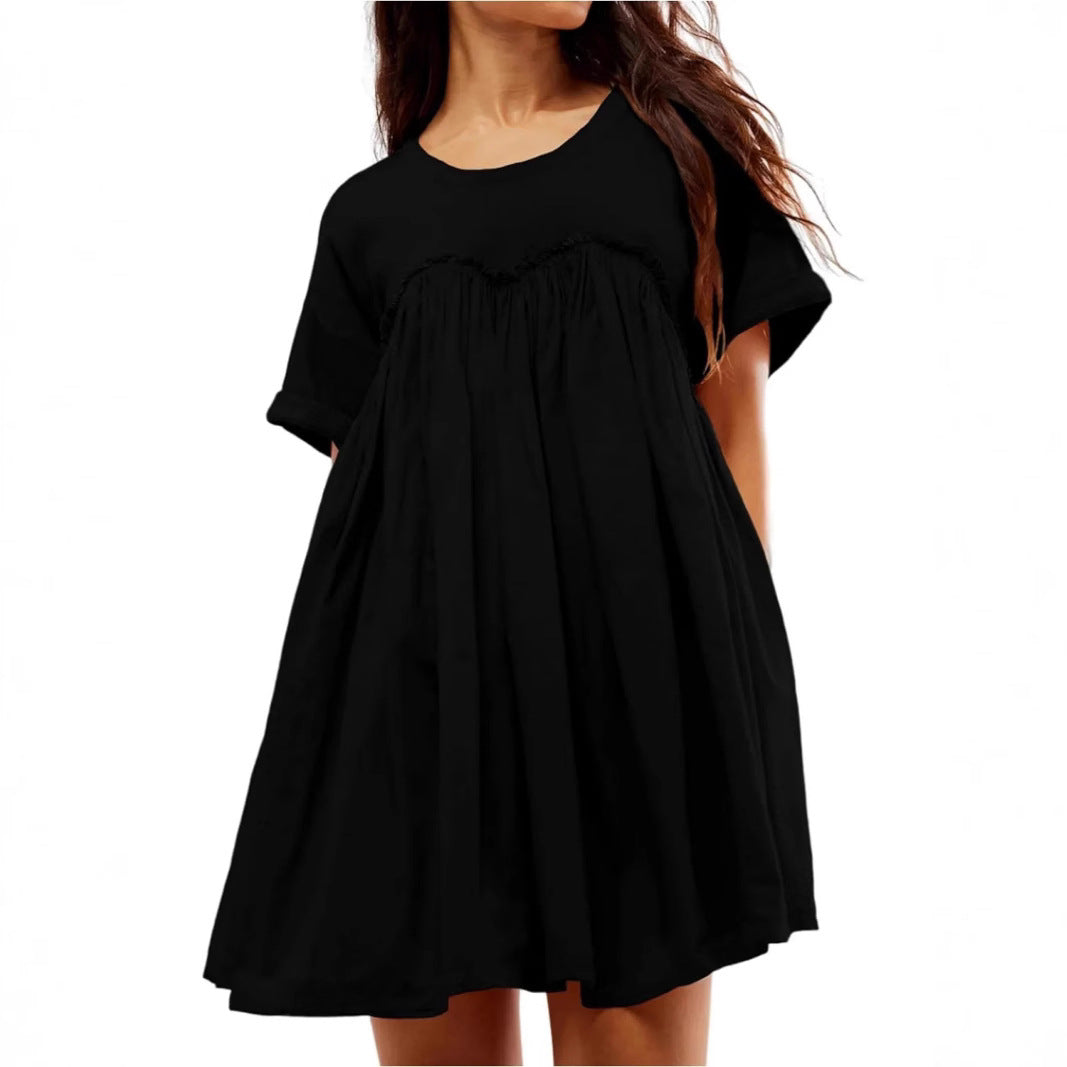 Dame afslappet midikjole med flæser og løst skåret overdel Stilla