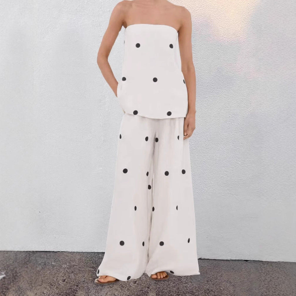 Dame jumpsuit med afslappet snit og prikker Stilla