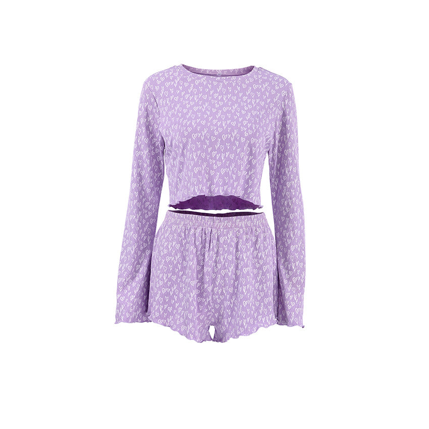 Dame cropped top og shorts sæt med hjerte mønster Stilla