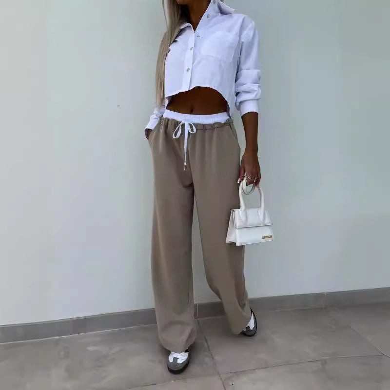 Dame afslappet cropped bluse med brede bukser stil