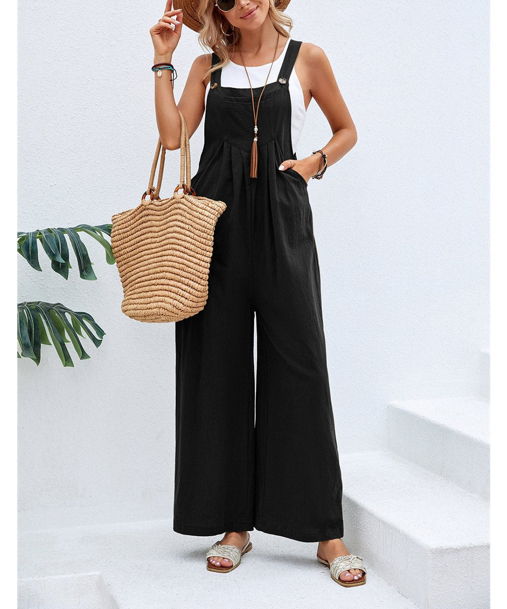 Dame jumpsuit med bred ben og knapdetaljer Stilla