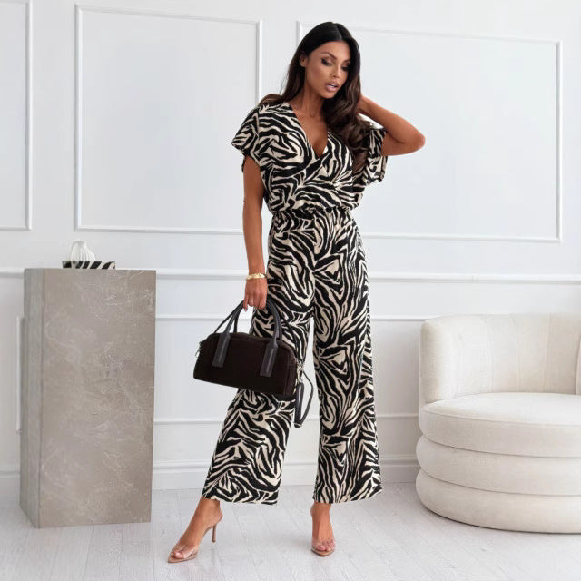 Damer Elegante Jumpsuit med omslagsoverdel og vide ben Stilla