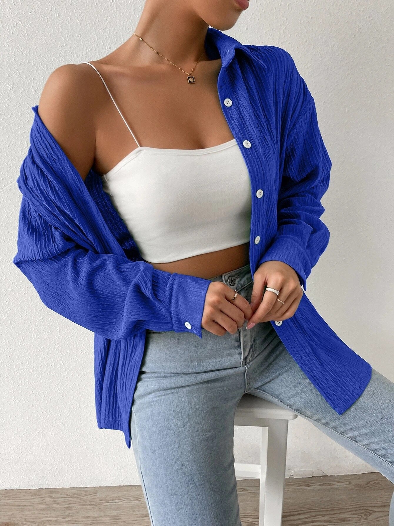 Dame afslappet langærmet skjorte med struktureret design Stilla