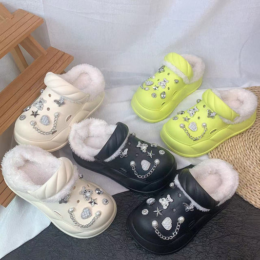 Dame hjemmesko med teddyfor og dekor Stilla