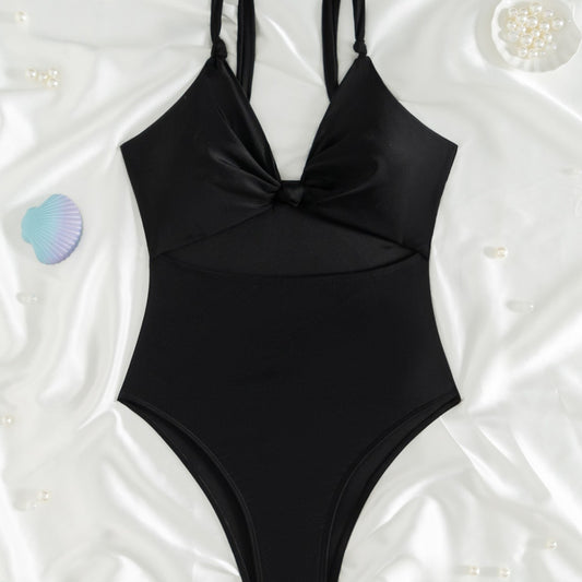 Dame Elegant Ensartet Badedragt med knudeformet design og høj benudskæring Stilla