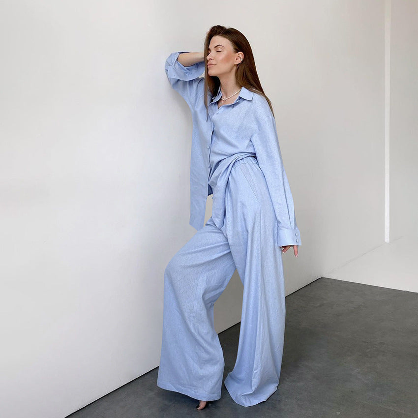 Dame elegant bluse- og buksekombination lavet af kvalitetsbomuld Stilla