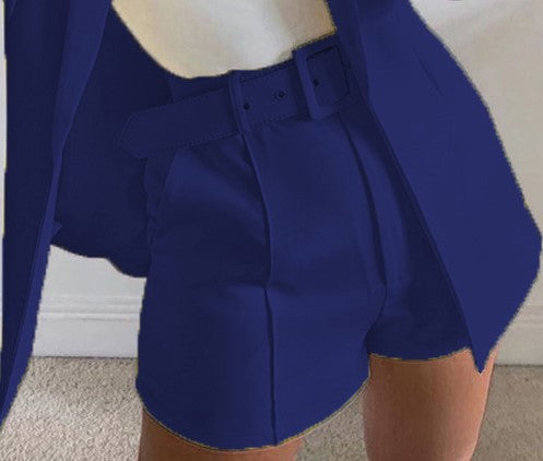 Dame afslappet blazer-shorts-sæt med taljebælte Stilla