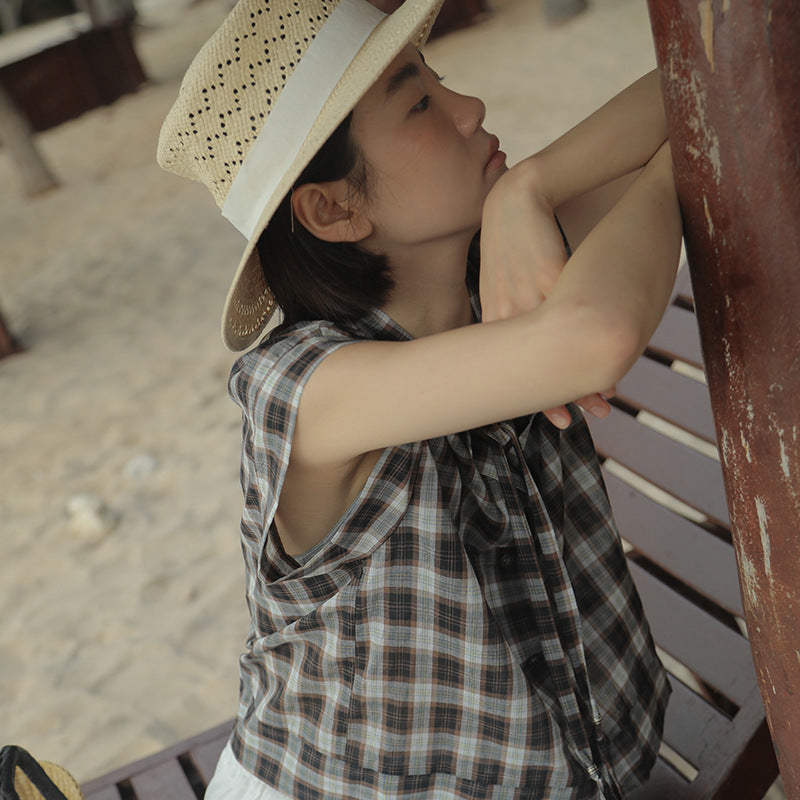 Dame kort, ternet skjorte med afslappet snit og kvalitetsmaterialer Stilla