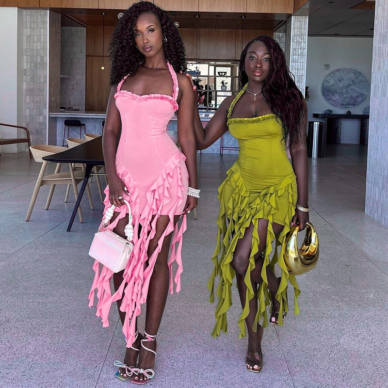 Dame Designer Minikjole med spændende frynser og off-shoulder snit Stilla