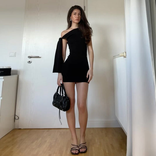 Dame Elegant asymmetrisk Minikjole med knude-detalje Stilla