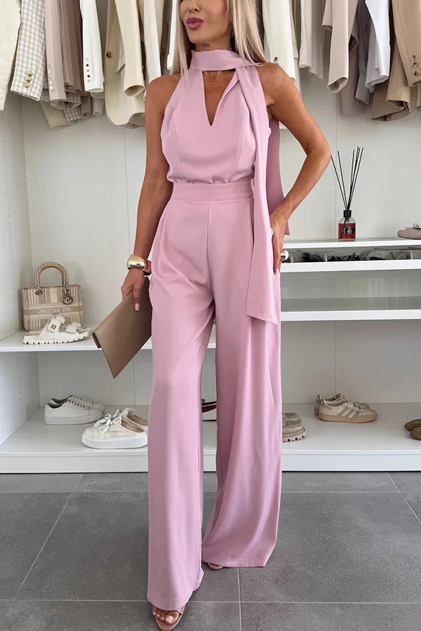 Dame Glamourøs Jumpsuit med svajende snit og elegant krave Stilla