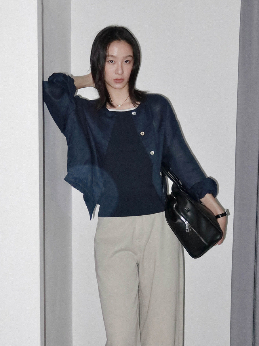 Dame afslappet blusejakke med knaplukning og elastisk kant Stilla